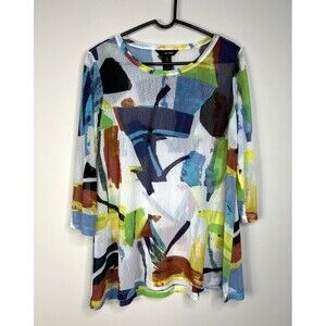 Ali Miles Abstract Mesh Sheer Top Womens Medium Art To Wear Pullover Artsy Layer